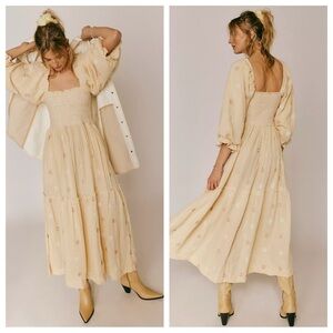 Free People Dahlia Embroidered Maxi Dress in Pearl Island